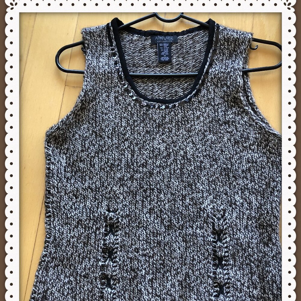 Apanage Collection Women Dark Gray/Light Gray  Blended Merino Knitted Vest Sz M